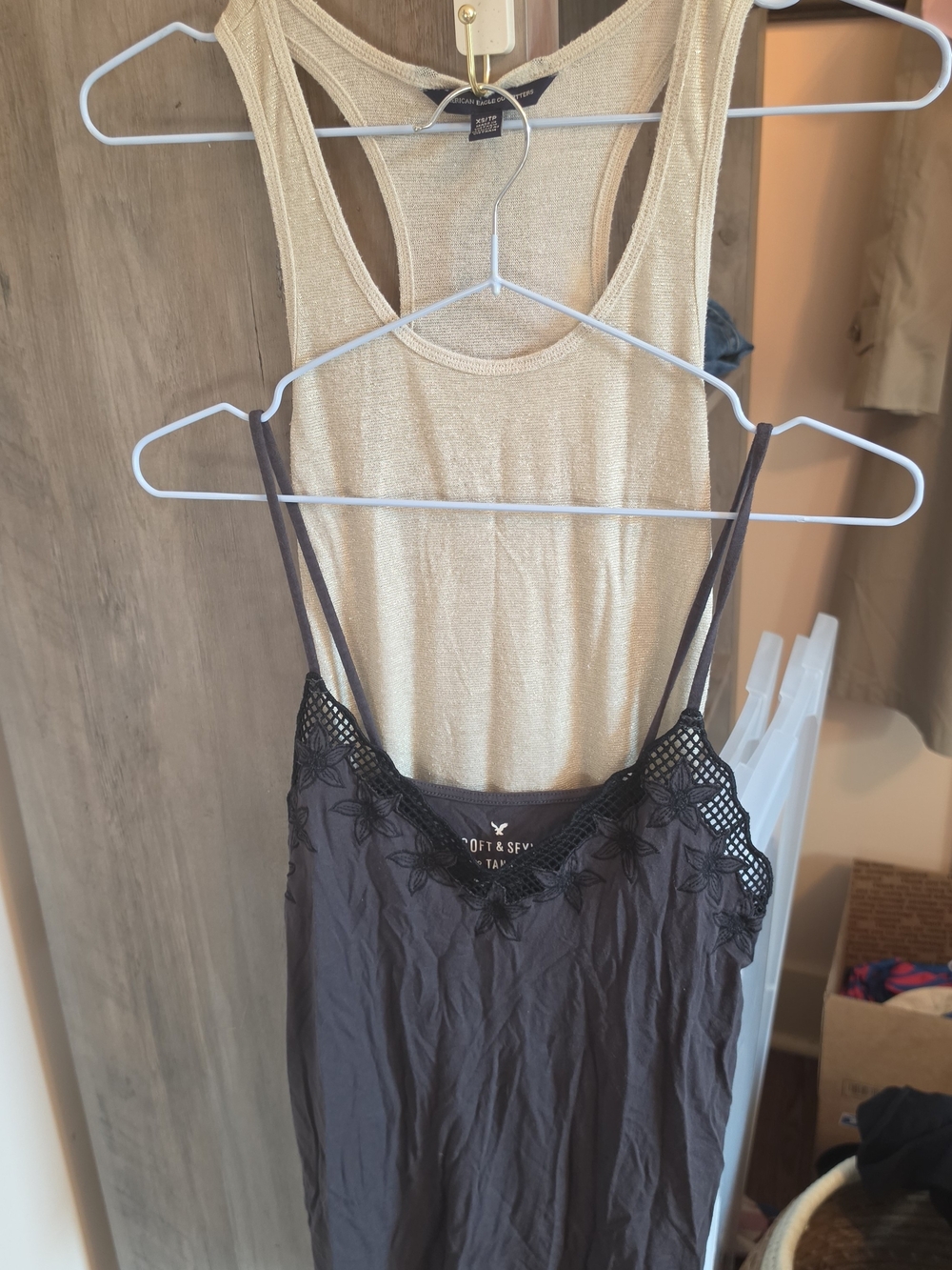 American Eagle Tank Top Lot of 2 Cream Metallic Racerback & Gray Lace Cami XS